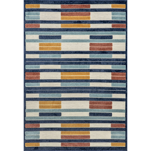 Ebern Designs Ainslee Elevated Stripes Indoor/Outdoor Area Rug Wayfair